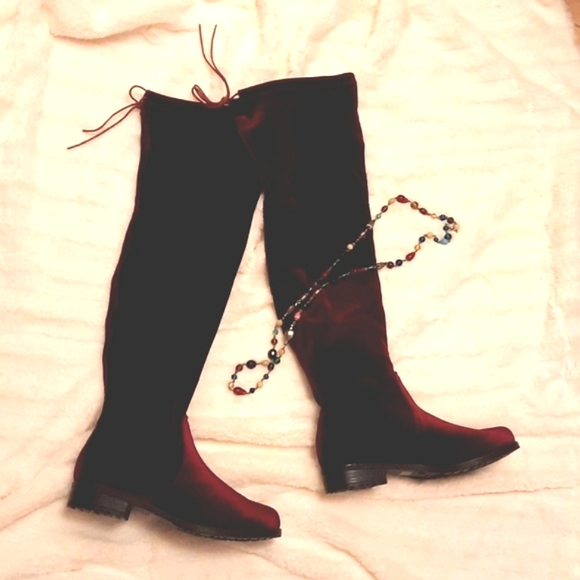 JESSICA Velvet Over-the-Knee Boots, Bordeaux Red - Picture 12 of 15